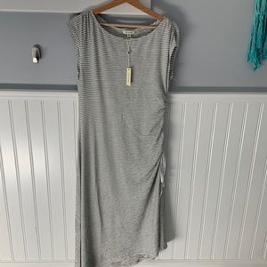 Asymmetrical ruched knit dress